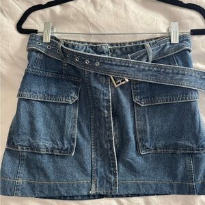 Pixie Market Blue Denim Mini Skirt with Belt